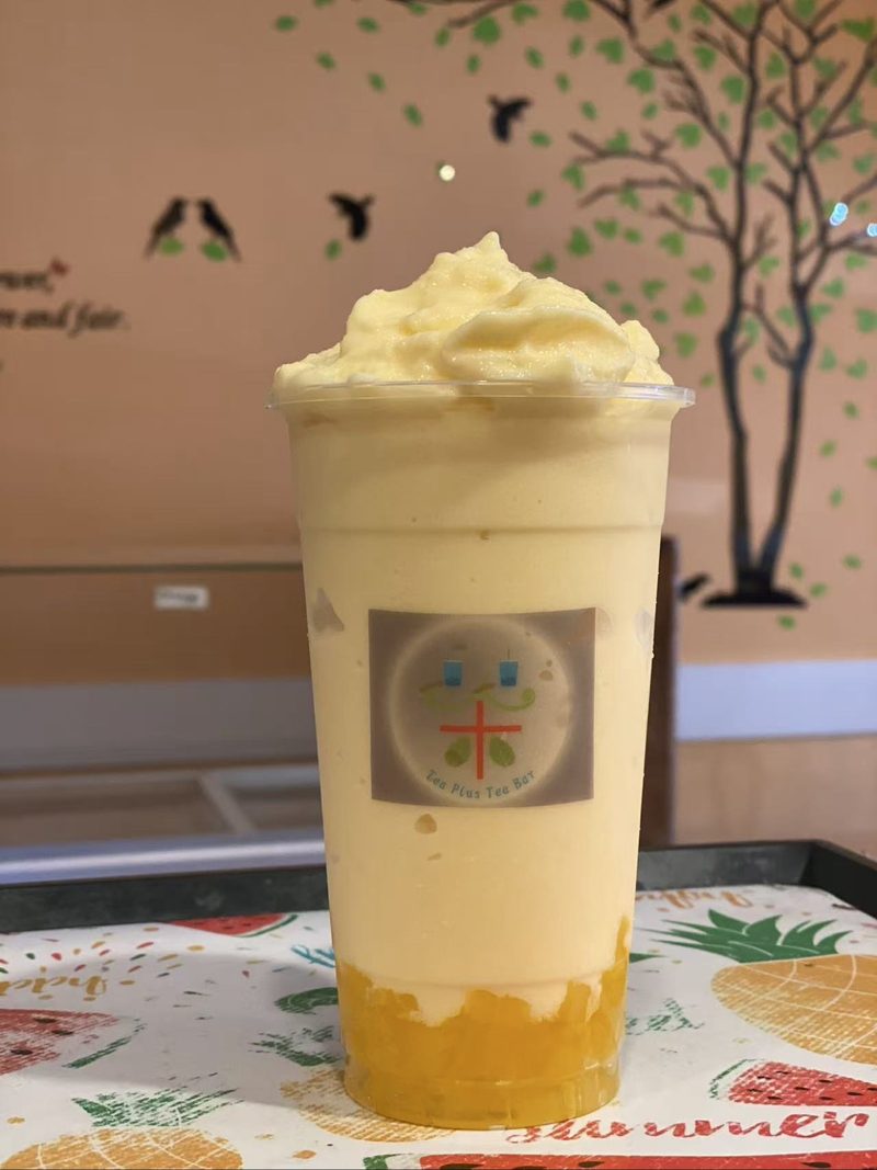 Mango snow with mango jelly, piled high